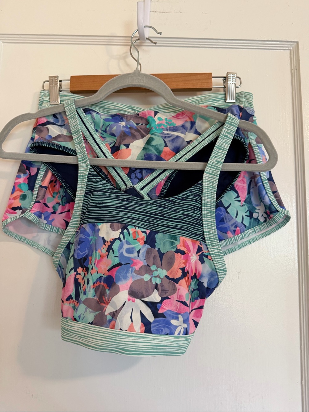 Athleta Girl Bikini Floral Teal Set Top bottoms and shorts